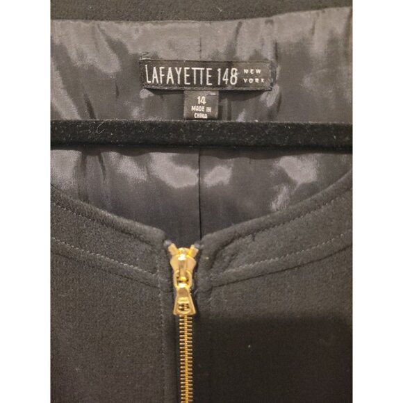 Lafayette 148 New York Virgin Wool Black Jacket Full Zip 3/4 Bell Sleeve Wmn 14 - Picture 3 of 11